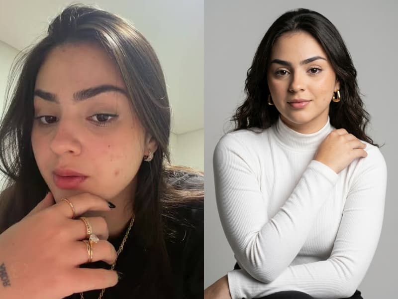 À esquerda, uma selfie comum de celular. À direita, o retrato profissional gerado a partir dela